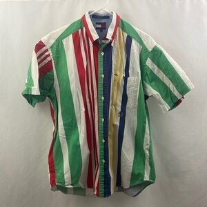 Vintage Tommy Hilfiger Mens Size Small Multi Color Short Sleeve Button Up Shirt